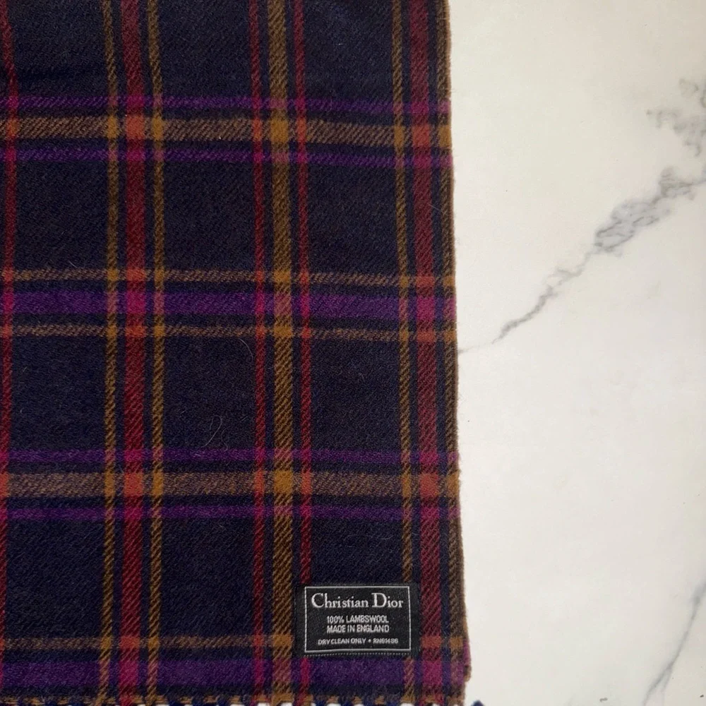 Christian Dior lambswool plaid scarf